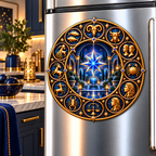 Silent Zodiac Haven Acrylic Refrigerator Magnet with printed optical 3D artwork in its use setting