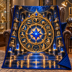Zodiac Collector Crown Quilt Blanket with printed optical 3D artwork in its use setting