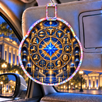 Zodiac Collector Crown Holographic Car Visor Clip with printed optical 3D artwork in its use setting