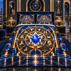 Modern Zodiac Gallery Quilted Bedding Set with printed optical 3D artwork in its use setting