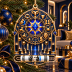 Modern Zodiac Gallery Acrylic Cash Holder Ornament with printed optical 3D artwork in its use setting