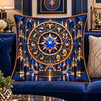 Modern Zodiac Gallery Quilted Cushion Cover with printed optical 3D artwork in its use setting