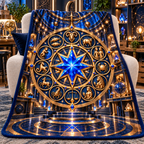 Zodiac Maker Vault Sherpa & Fleece Blanket with printed optical 3D artwork in its use setting