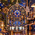 Zodiac Maker Vault Acrylic Cash Holder Ornament with printed optical 3D artwork in its use setting