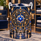 Zodiac Maker Vault Laundry Hamper with printed optical 3D artwork in its use setting