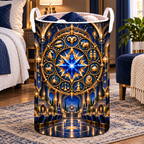 Zodiac Gathering Hall Laundry Hamper with printed optical 3D artwork in its use setting