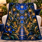 Celestial Conservatory Sherpa & Fleece Blanket with printed optical 3D artwork in its use setting