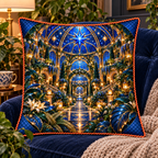Celestial Conservatory Quilted Cushion Cover with printed optical 3D artwork in its use setting