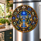 Celestial Conservatory Acrylic Refrigerator Magnet with printed optical 3D artwork in its use setting