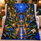 Celestial Conservatory Quilt Blanket with printed optical 3D artwork in its use setting