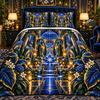 Midnight Garden Palace Quilted Bedding Set with printed optical 3D artwork in its use setting