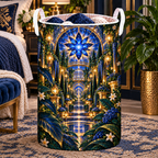 Midnight Garden Palace Laundry Hamper with printed optical 3D artwork in its use setting