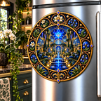 Midnight Garden Palace Acrylic Refrigerator Magnet with printed optical 3D artwork in its use setting