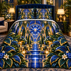 Celestial Garden Atrium Quilted Bedding Set with printed optical 3D artwork in its use setting
