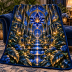 Celestial Garden Atrium Sherpa & Fleece Blanket with printed optical 3D artwork in its use setting