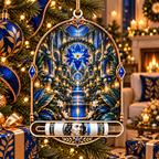 Celestial Garden Atrium Acrylic Cash Holder Ornament with printed optical 3D artwork in its use setting