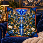 Celestial Garden Atrium Quilted Cushion Cover with printed optical 3D artwork in its use setting