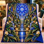 Celestial Garden Atrium Quilt Blanket with printed optical 3D artwork in its use setting