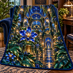 Celestial Botanical Study Sherpa & Fleece Blanket with printed optical 3D artwork in its use setting