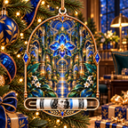 Celestial Botanical Study Acrylic Cash Holder Ornament with printed optical 3D artwork in its use setting