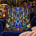 Celestial Botanical Study Quilted Cushion Cover with printed optical 3D artwork in its use setting