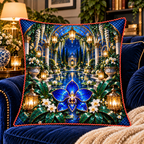 Celestial Garden Retreat Quilted Cushion Cover with printed optical 3D artwork in its use setting