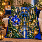 Celestial Garden Retreat Quilt Blanket with printed optical 3D artwork in its use setting