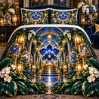 Celestial Orchid Treasury Quilted Bedding Set with printed optical 3D artwork in its use setting
