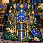Celestial Orchid Treasury Sherpa & Fleece Blanket with printed optical 3D artwork in its use setting