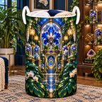 Celestial Orchid Treasury Laundry Hamper with printed optical 3D artwork in its use setting
