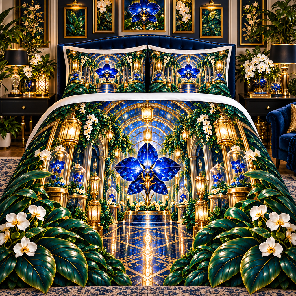 Celestial Gallery Garden Quilted Bedding Set with printed optical 3D artwork in its use setting