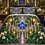 Celestial Gallery Garden Quilted Bedding Set with printed optical 3D artwork in its use setting