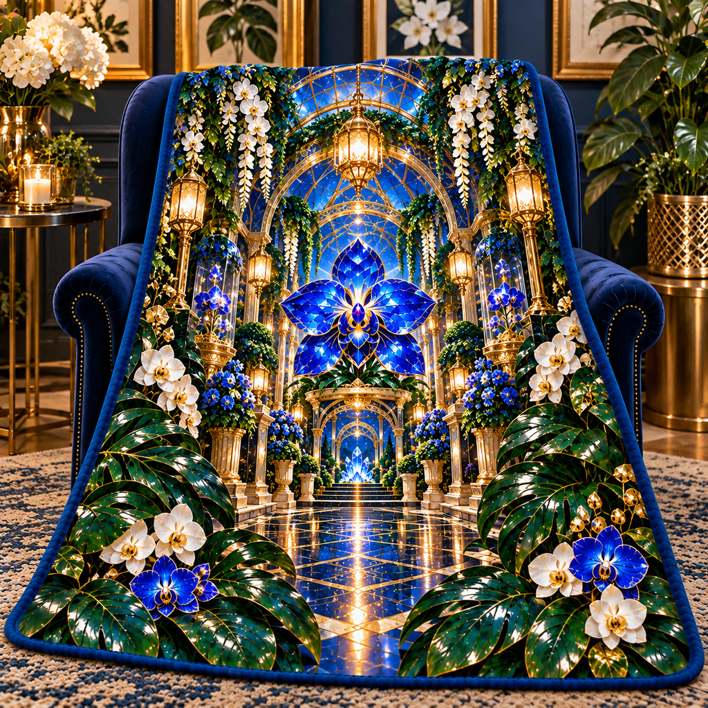 Celestial Gallery Garden Sherpa & Fleece Blanket with printed optical 3D artwork in its use setting