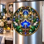 Celestial Gallery Garden Acrylic Refrigerator Magnet with printed optical 3D artwork in its use setting