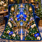 Celestial Maker Garden Sherpa & Fleece Blanket with printed optical 3D artwork in its use setting