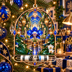 Celestial Maker Garden Acrylic Cash Holder Ornament with printed optical 3D artwork in its use setting