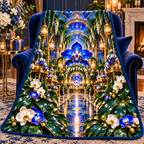 Celestial Host Garden Sherpa & Fleece Blanket with printed optical 3D artwork in its use setting