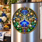Celestial Host Garden Acrylic Refrigerator Magnet with printed optical 3D artwork in its use setting