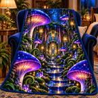 Celestial Mushroom Grand Salon Sherpa & Fleece Blanket with printed optical 3D artwork in its use setting