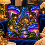 Celestial Mushroom Grand Salon Quilted Cushion Cover with printed optical 3D artwork in its use setting