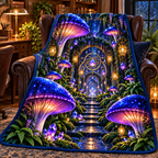 Celestial Mushroom Observatory Sherpa & Fleece Blanket with printed optical 3D artwork in its use setting