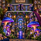 Mushroom Crystal Cabinet Quilted Bedding Set with printed optical 3D artwork in its use setting