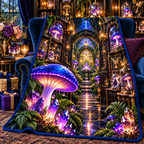 Mushroom Crystal Cabinet Sherpa & Fleece Blanket with printed optical 3D artwork in its use setting