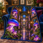 Mushroom Gallery Portal Sherpa & Fleece Blanket with printed optical 3D artwork in its use setting
