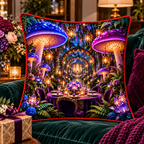 Mushroom Lantern Supper Quilted Cushion Cover with printed optical 3D artwork in its use setting