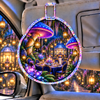 Mushroom Lantern Supper Holographic Car Visor Clip with printed optical 3D artwork in its use setting