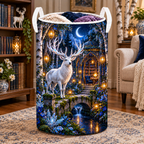 White Stag Moonlit Library Laundry Hamper with printed optical 3D artwork in its use setting