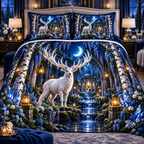 White Stag Sapphire Sanctuary Quilted Bedding Set with printed optical 3D artwork in its use setting
