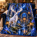 White Stag Sapphire Sanctuary Sherpa & Fleece Blanket with printed optical 3D artwork in its use setting