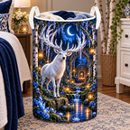 White Stag Sapphire Sanctuary Laundry Hamper with printed optical 3D artwork in its use setting
